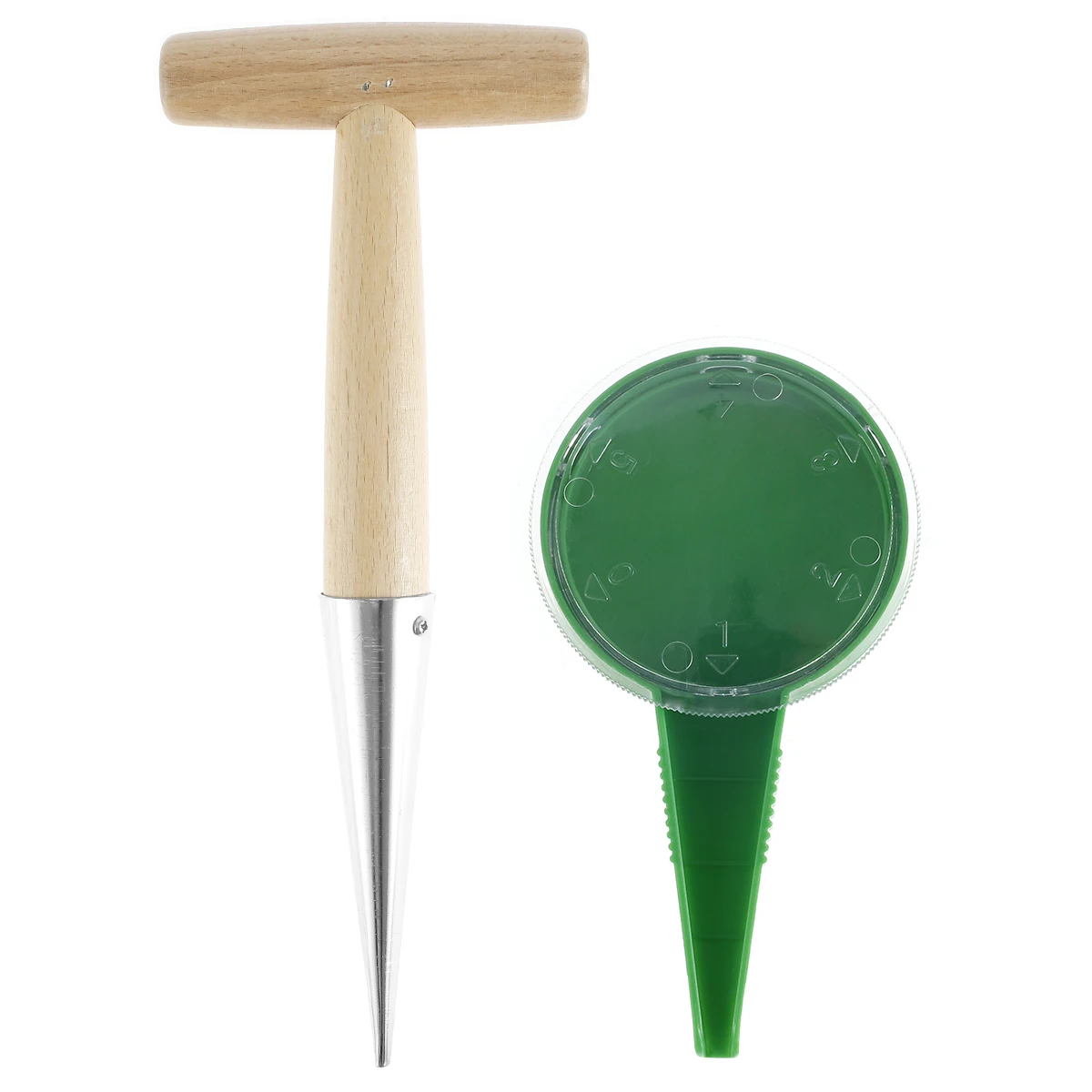 New Sow Dibber Stainless Steel Hand Dibber w/ Wooden Handle Outdoor Loosen Soil Accessory Dibber Bulb Planter w/ Seed Dispenser 2
