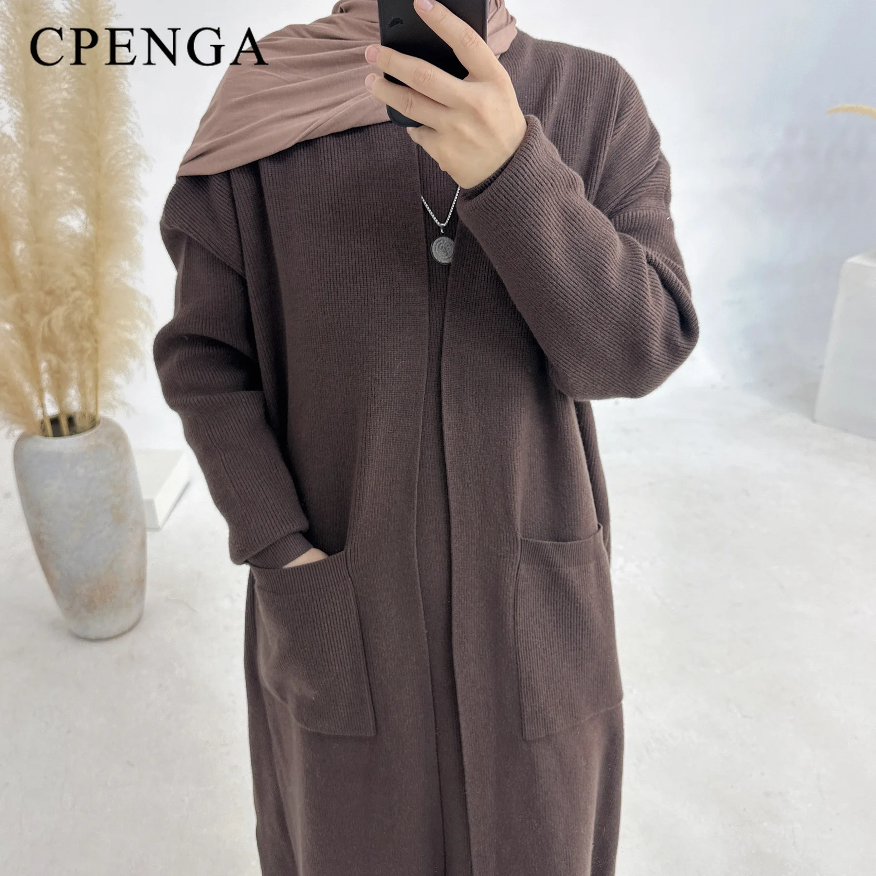 2024 Autumn Winter Dubai Thickened Muslim Modest Cardigan for Women Ramadan Saudi Arabia Church Clothing Islam Turkey Solid Robe 5