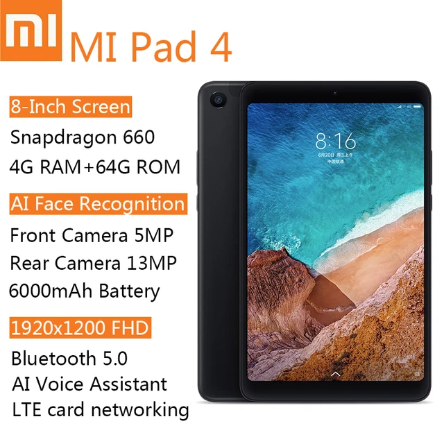 Xiaomi Tablet 8.0 Inch MI Pad 4 Android Tablet WIFI LTE 4GB+64GB 