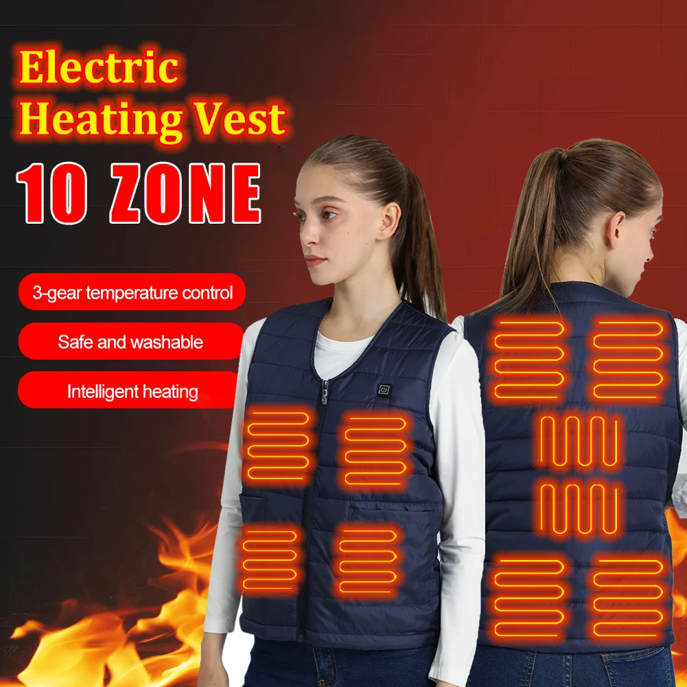 Men Electric Heating Vest 10 Heated Zone Winter Thermal Heated Vest Sleeveless Jacket with 3 Temperatures Winter Warm Coat M-7XL