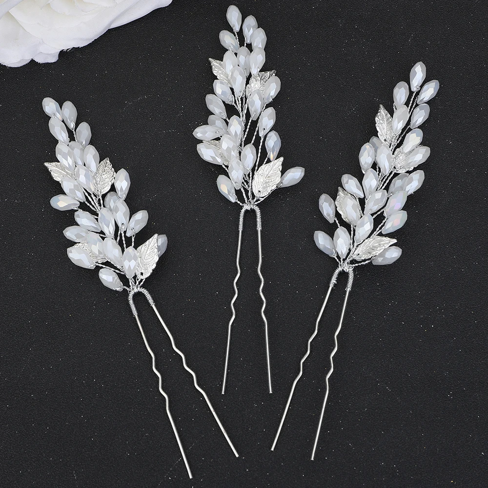 Opal Rhinestones Hair Pins Wedding Head Jewelry Halloween Bridal Hair Accessories Leaves Headwear Women Girls Tiara