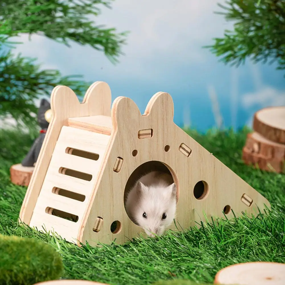 Hamster Wooden House Swing Sleeping Nest Multi-Holes Breathable Double Layer Toy