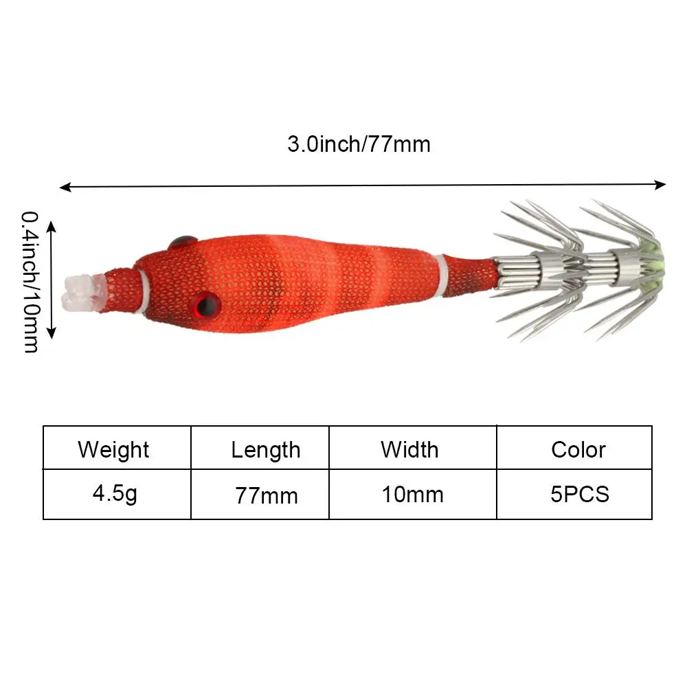 Ellllv 5PCS/Bag 9cm/7.6g Soft Squid Lure Jigs Double Umbrella Hook
