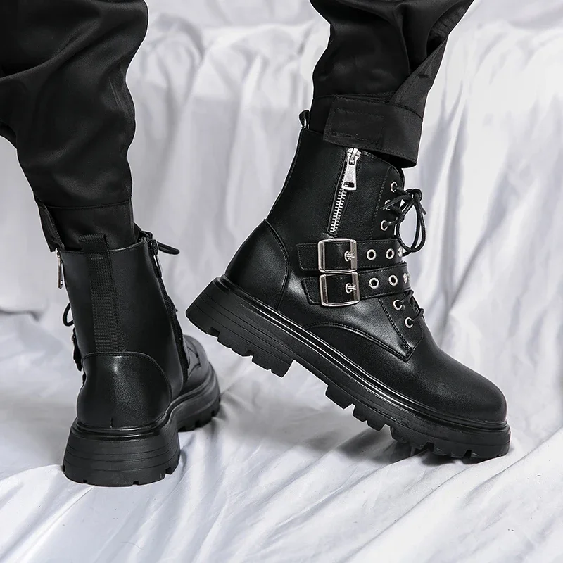 Men's Chelsea Boots men chelsea boots Gothic Biker Boots Men's Casual Leather Outdoor Shoes Ankle for Men MO-51382