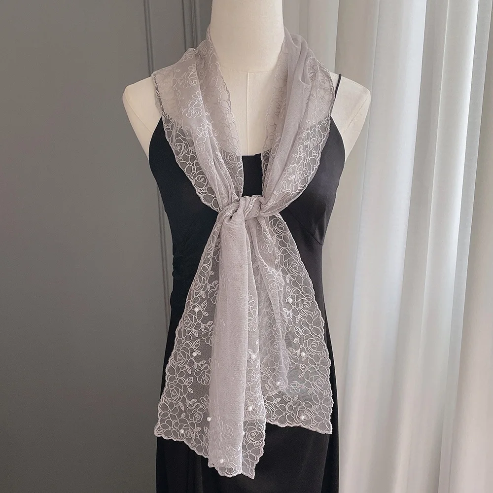 VREOVOR Elegante Stickerei Breite Version Spitze Streamer Temperament Perle Schal Frühling und Herbst Dünne Schulter Dekorative Frauen – Detail 14