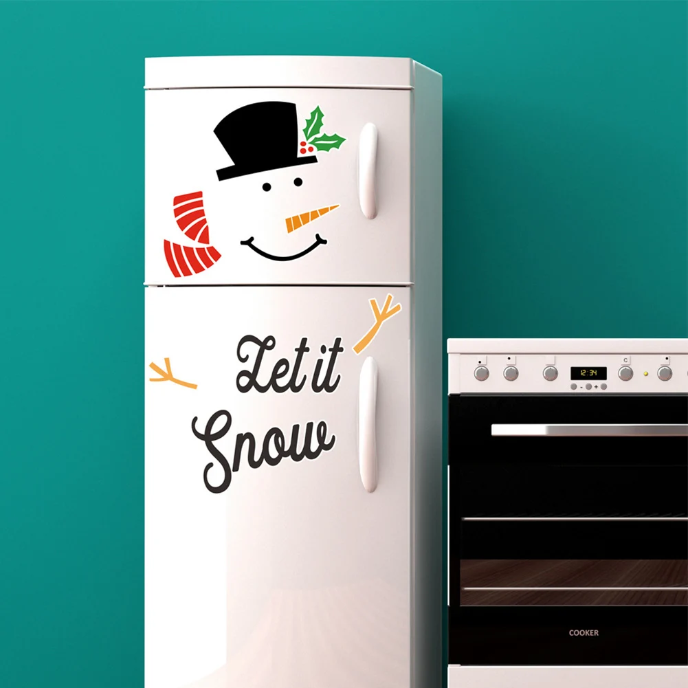 New Christmas Snowman Expression Magnetic Refrigerator Sticker DIY Cartoon Garage Door Waterproof Wall Sticker Decoration