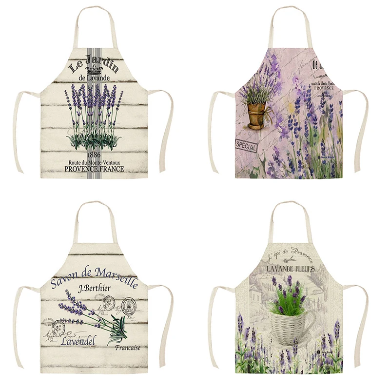 

Female male Lavender Pattern Linen apron Dinner apron Kitchen Home Cooking Baking Cleaning Accessories 47X38CM 68X55CM