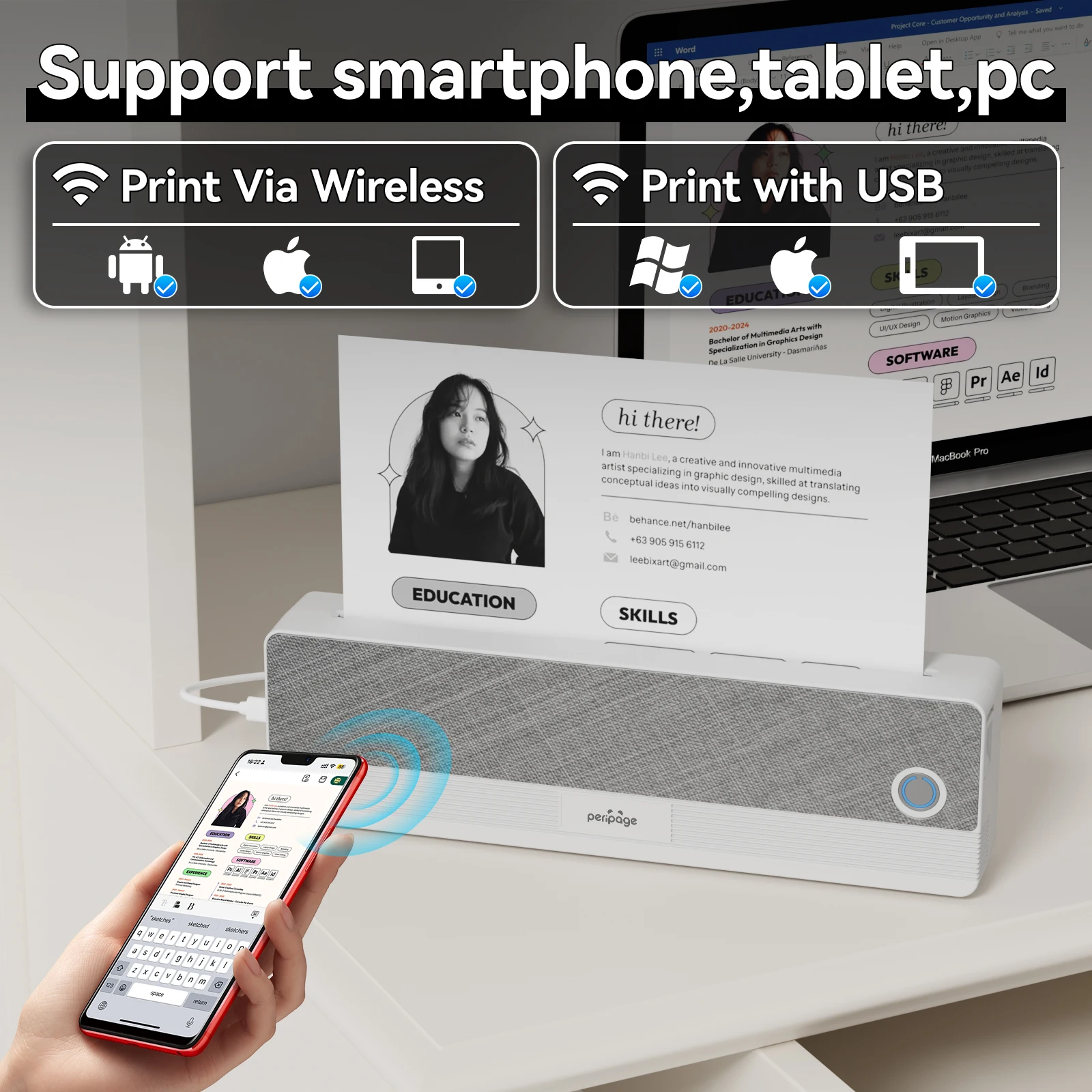 Peripage P81 Inkless Portable A4 Thermal Printer Wireless Bluetooth USB Printing Text PDF Document Photos A4 Machine Maker Paper