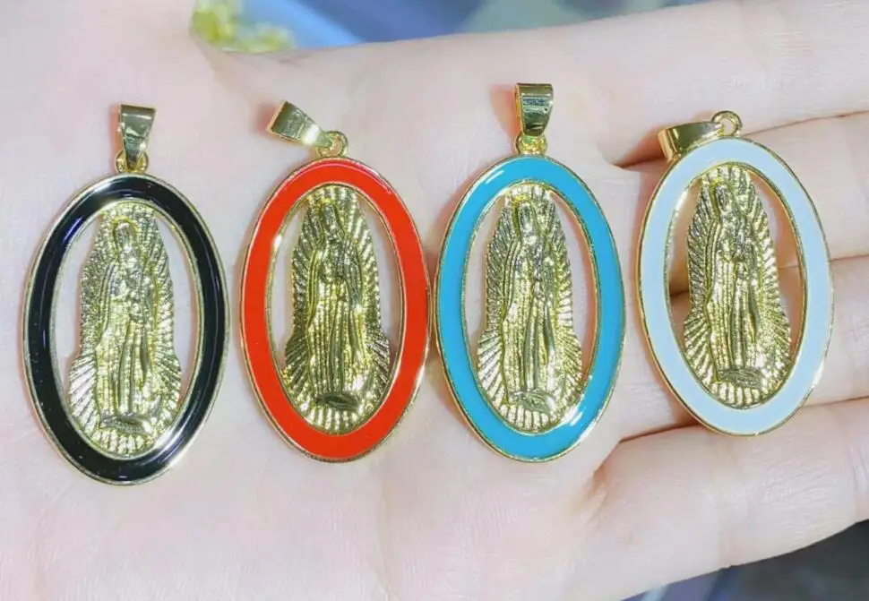 2Pcs Copper Virgin Mary Scythe Reaper Necklaces For Women Men Crystal Necklace Catholic Jewelry Pendant Accessories Fg3S