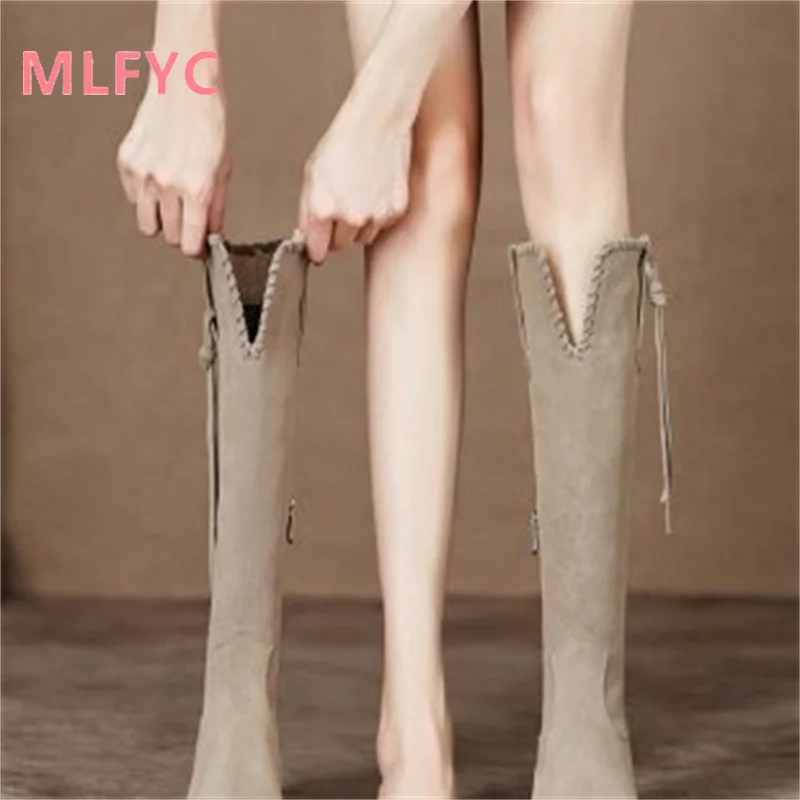 Cowboy boots female boots Brown thick heel round head retro high boots Women's fashionable sexy comfortable boots