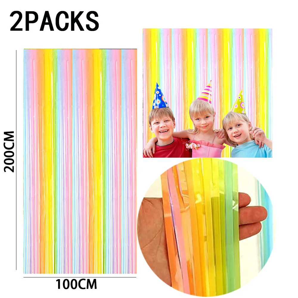Rainbow Foil Fringe Curtains - Tinsel Metallic Streamers for Vibrant Party Decorations, Set of 2