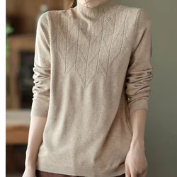 Autumn and Winter Fashion New Temperament Women's Clothing Half High Neck Long Sleeve Solid Color Commuting Versatile Pullover