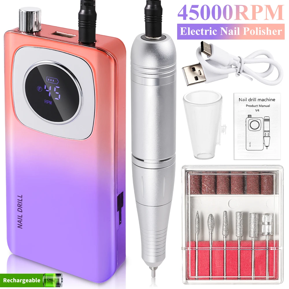 Nail Drill LIMEGIRL V4 45000RPM Electric Portable Rechargeable for Gel Nails Polish Manicure Tools