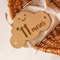 Spanish Alphabet Baby Wooden Milestone Number Month Memorial Cards Items Cute Cloud Shape Newborn Photography Accessories Props 6