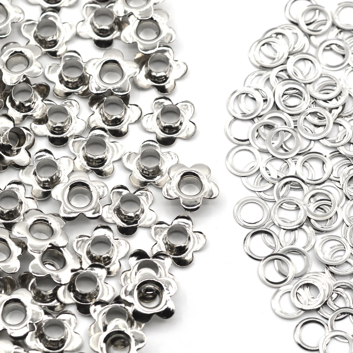 Eyelet Grommet Ring Eyelet Grommet Ring Kit Grommet Eyelet Kit KALASO 100sets Silver Color 5mm Flower Shape Grommet Eyelet Washer Fit Leather Craft Shoes Belt Cap DIY Accessories
