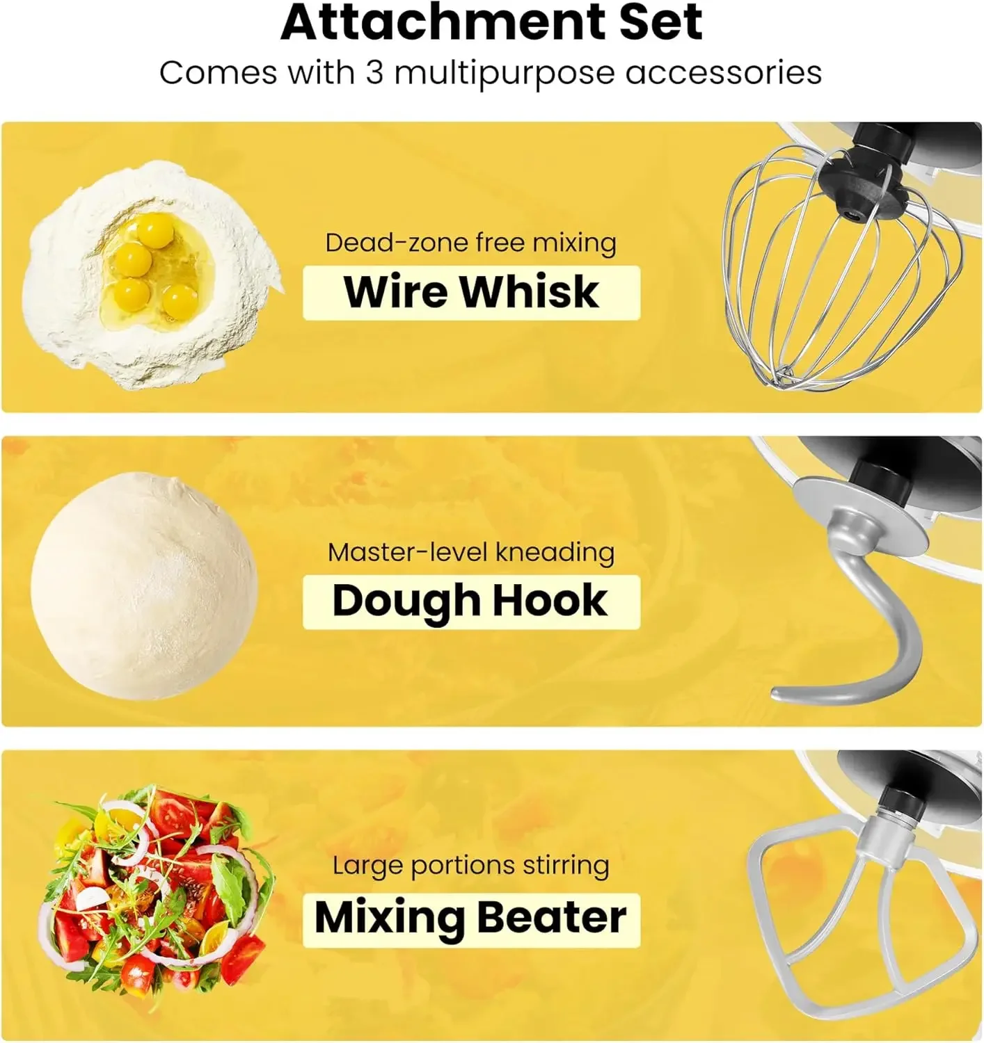 NEW 660W 10 Speed 6 Quart Tilt-Head Kitchen Electric Food Mixer with Beater, Dough Hook, Wire Whip and Egg Separator, Gray 4