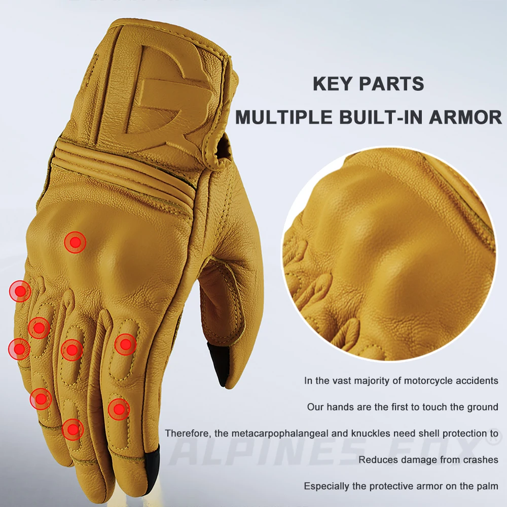 BINCIBH Gants De Moto,Gants Moto Rétro Gants Moto Pursuit Perforé écran Tactile Cuir En Cuir