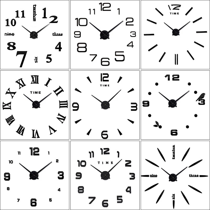 Wall Clock Wall Clock Sticker 3D Large Wall Clock DIY Acrylic Mirror Clock Sticker Oversize Watch Clocks Europe horloge Living Room Home Decor Multiple Styles