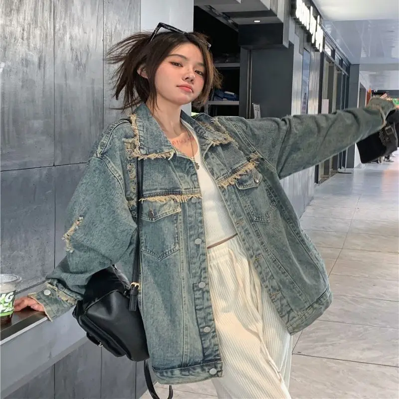 

2023 New Spring And Summer Cowboy Coat Woman Leisure Time Sense Of Design Tassels Hole Free Shipping