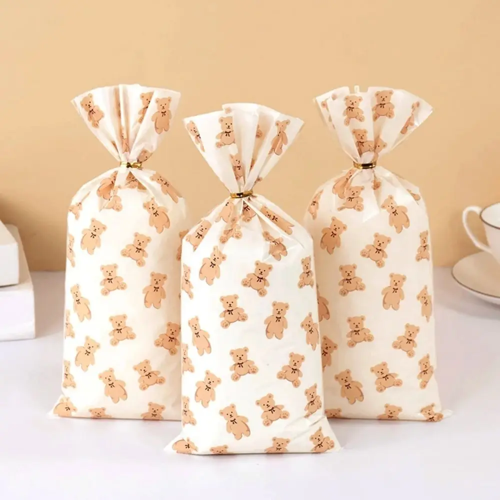 25Pcs Teddy Bear Candy Cookie Bags Animal Party Bear Sacchetti Di Plastica Fai Da Te Con Cravatte Intrecciate Sacchetto Di Imballaggio Regalo Per Deco