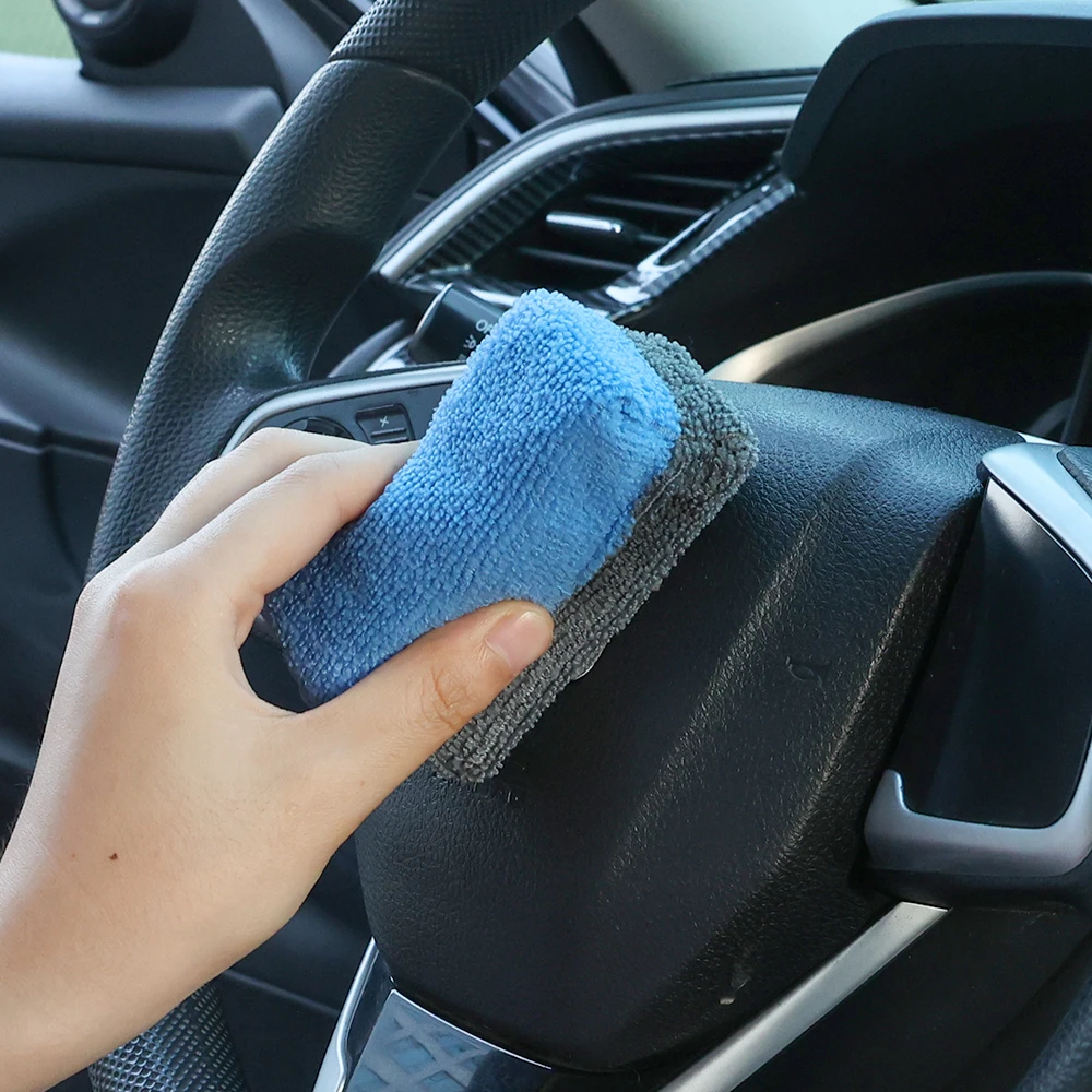 Car Microfiber Applicator Sponge Soft Absorbent Detailing Bristle Cleaning No Scratch Car Interior Double Side Clean Accessories