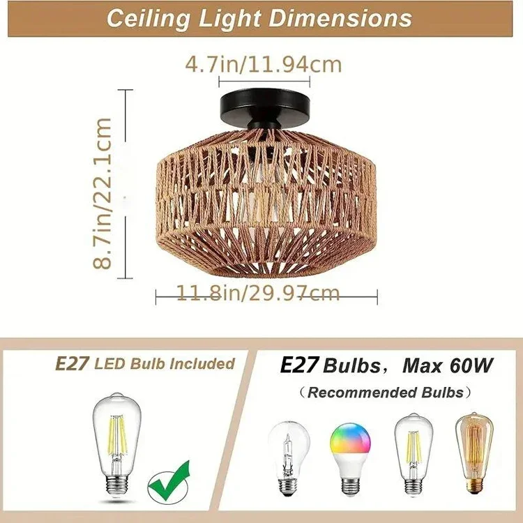 Bamboo Ceiling Chandelier - Handmade Rattan Pendant Light for Living Room Decor