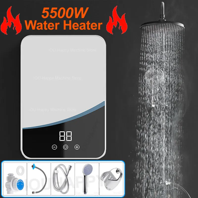 Bathroom Shower Heater Wall Mounted Electric 5500w Instant Water