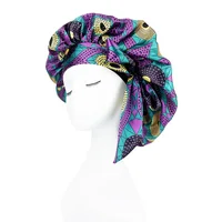 Extra Large African Pattern Print Satin Bonnet Women Night Sleep Cap Adjustable Wide Band Elastic Head Wrap Hair Bonnet Hat 2