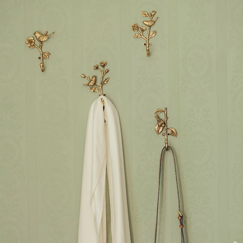 French retro entrance door with hook, key, bird, single hook, perforated alloy wall decoration
