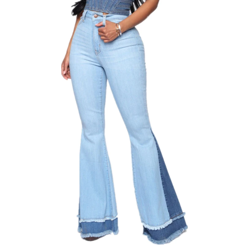 

5xl Women's Flared Pants Sexy High Waist Pants Oversize Fashion Stitching Denim Big Feet Pants Women