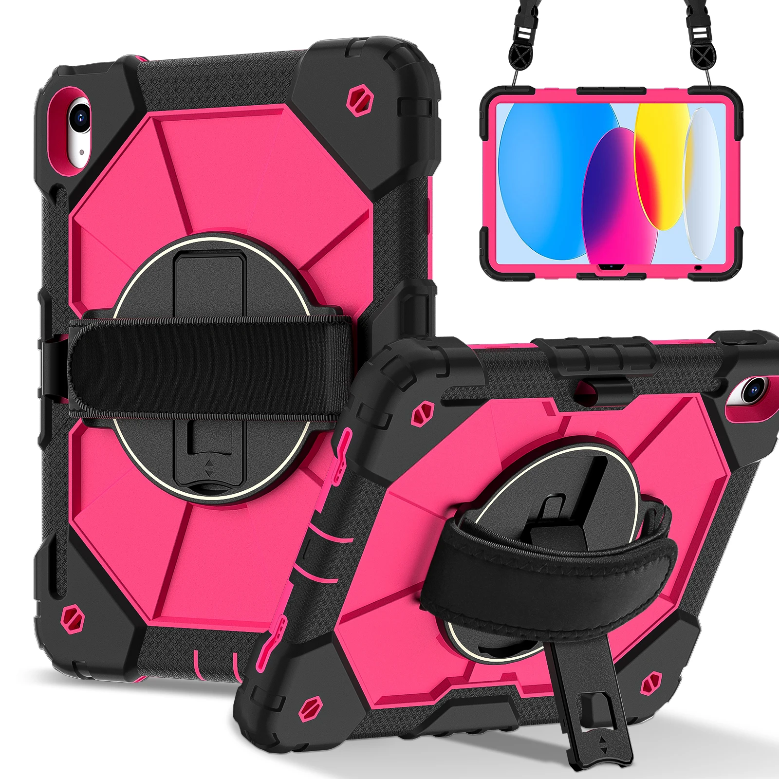 Kids Tablet Case with Hand Strap - 360° Rotatable Handle Stand, Shockproof Rugged Silicone Cover