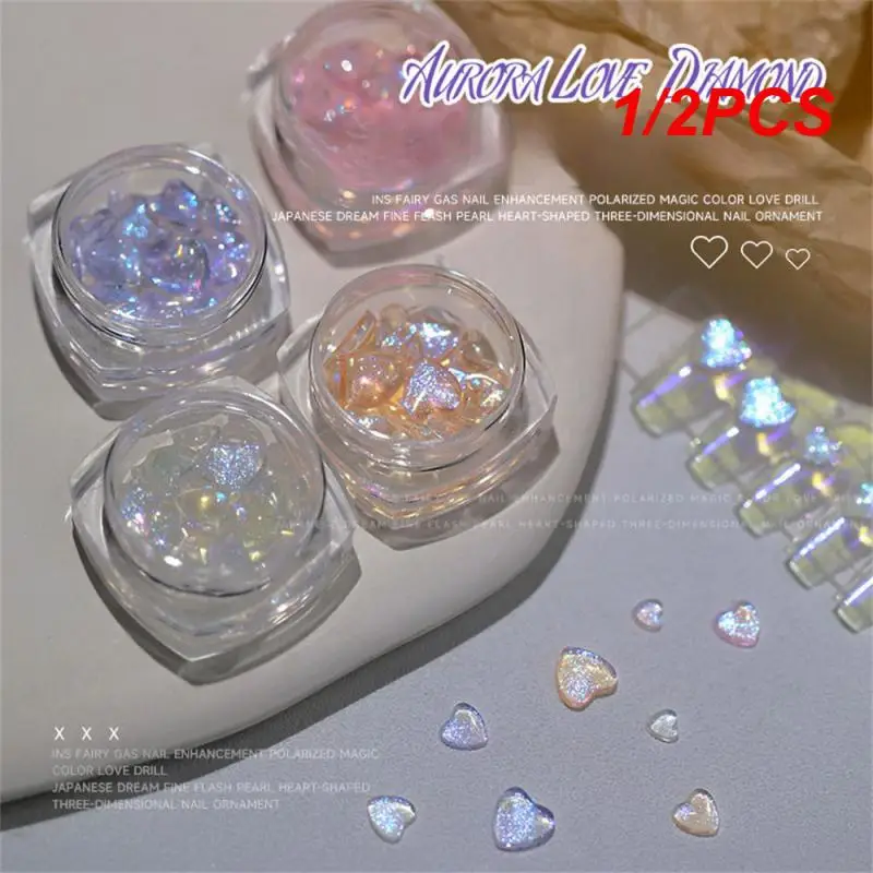 

1/2PCS New Aurora Heart Nail Art Rhinsetone Jewelry Mixed Colors Flatback Resin Charms 3D Glitter Manicure Nails Accessory