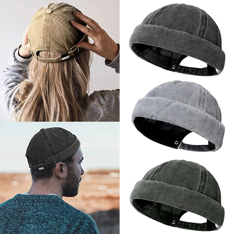 

Brimless Docker Cap Washed Style Boy Girls Student Skullcap Hats Men Cotton Beanie Docker Brimless Hat Rolled Cuff Harbour Hats