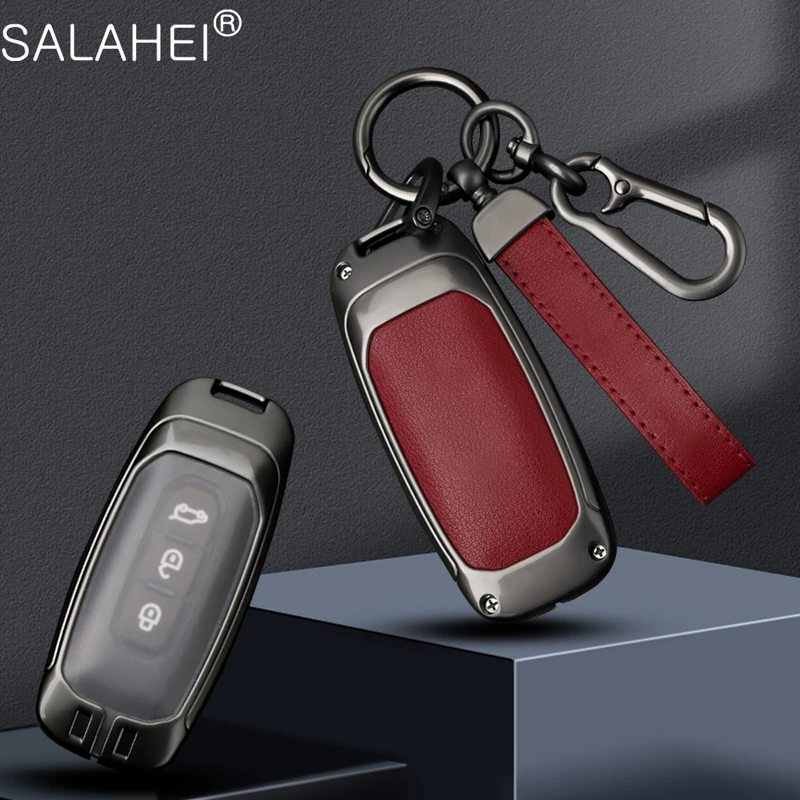 

Zinc Alloy Leather Car Smart Key Case Full Cover Holder Protection Shell For Ford Territory EV Keyless Bag Protector Accessories