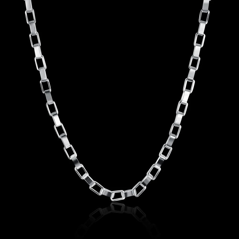 

Fashion Brand Hot 925 Stamp Silver Color Necklace for Women Man Fine 5MM Box Chain 18 Inch Party Wedding Jewelry Lady Gift