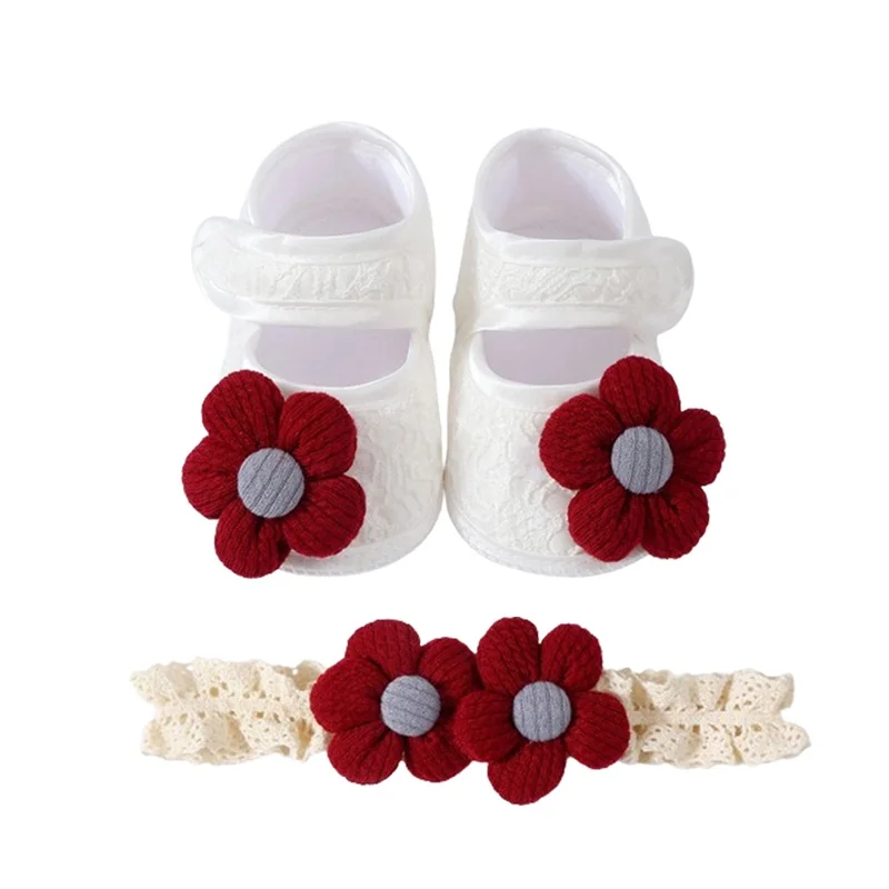 Adorable Baby Girl Bowknot Mary Jane Flats Shoes Non-Slip Sole Matching Headband Set First Walkers
