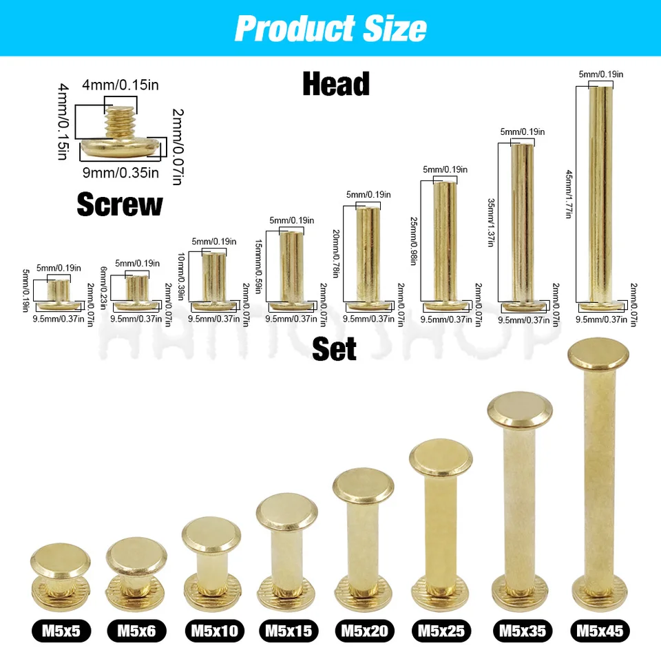 Viti Chicago In Ottone Massiccio Per Borse, Borchie Con Rivetti Avvitati, Chiusura In Pelle, Ferramenta Per Bottoni In Metallo Per Borse E Cinture (arco 10 Mm) - Italia