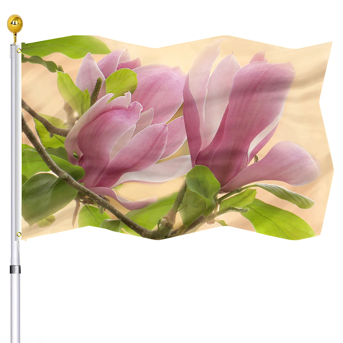 

Pink Magnolia Flowers Flag Double Stitched Polyester Flags with Brass Grommets Floral Blooming In Spring Indoor Outdoor Decor