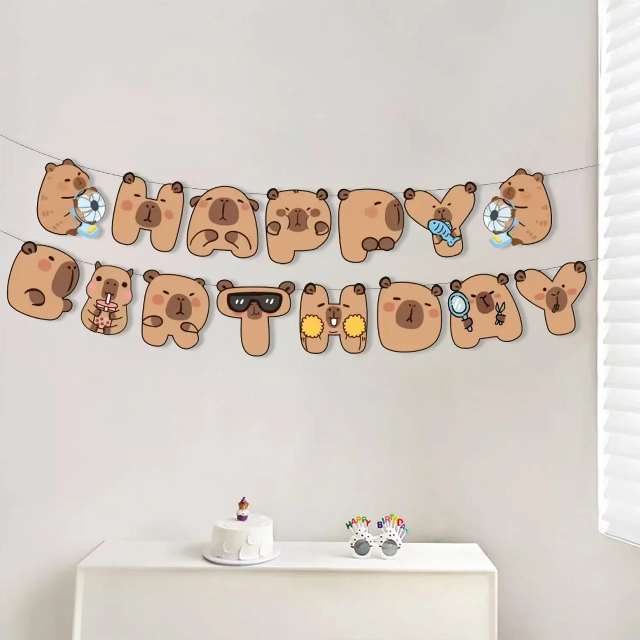 Cartoon INS Animal Capybara Happy Birthday Banner Hanging Garland Background 1set for Kids Birthday Baby Shower Party Decoration birthday banner party decorations