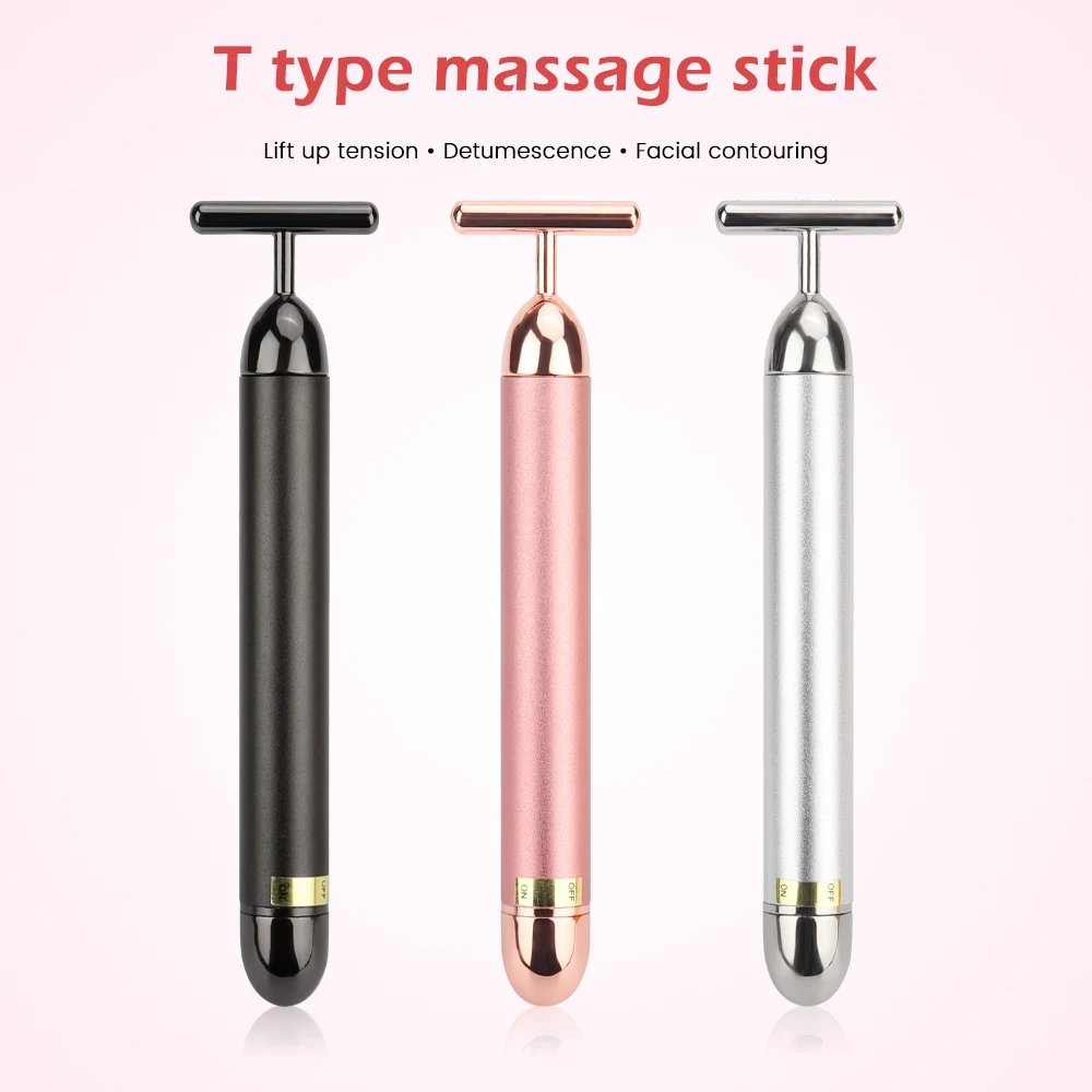 24K Gold Roller Vibrating Facial Massager Slimming Facial Skin Beauty Bar Pulse Firming Face Massage Lift Tightening Wrinkle Bar ems face massager pulse low frequency crescent beauty instrument v face firming skin tightening anti wrinkle beauty tools