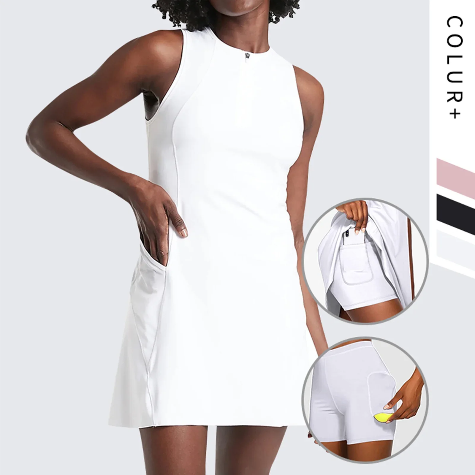 Sean Tsing&reg; Woman Two Pieces Tennis Dress Suits Sleeveless Golf Badminton Dresses with Shorts Active Workout Sportswear Outfits