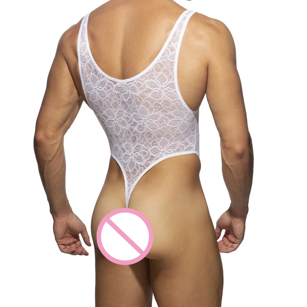 Men Bodysuit Lace Sheer Leotard T-Back Jumpsuit Cock Pouch Gay Underwear Wrestlings Singlet Sissy Erotic Lingerie men bodysuits