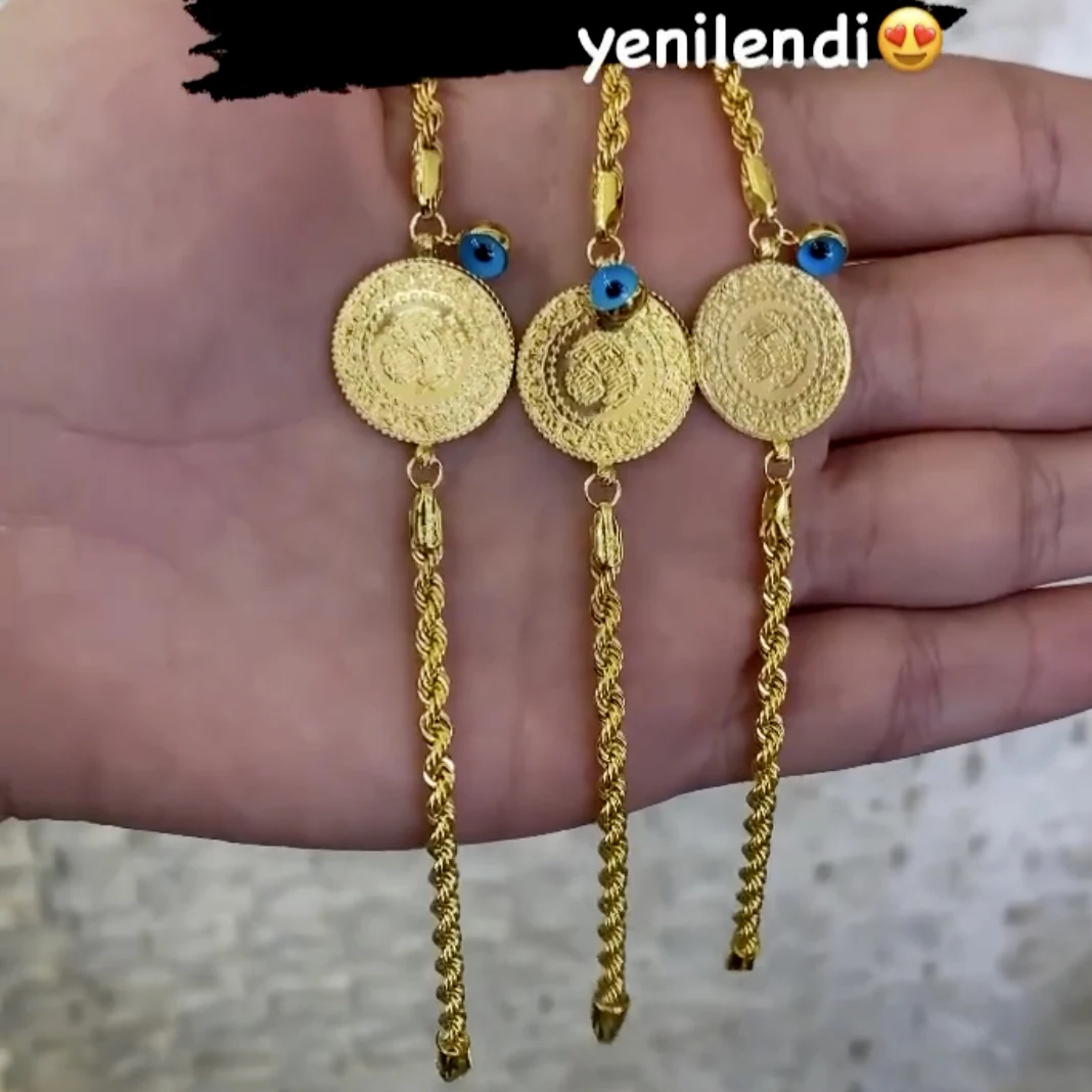 Bracelet Jewelry Muslim Islamic Money Coin Jewelry Bracelet Luxury Gold Plated Blue Eye Chain Bangles Arabic Middle East Wedding Gifts