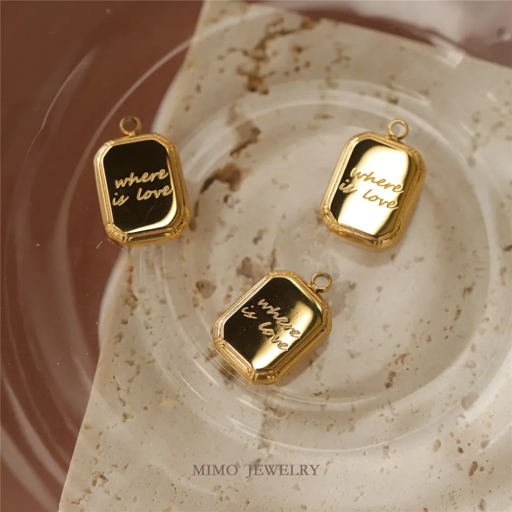 

Color preservation titanium steel plated chocolate square letter pendant Minimalist Love retro clavicle chain DIY