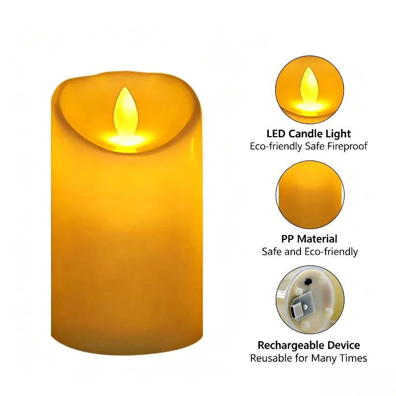 Rechargeable LED Flickering Candle with Remote Control - Decorative Ambiance Lighting