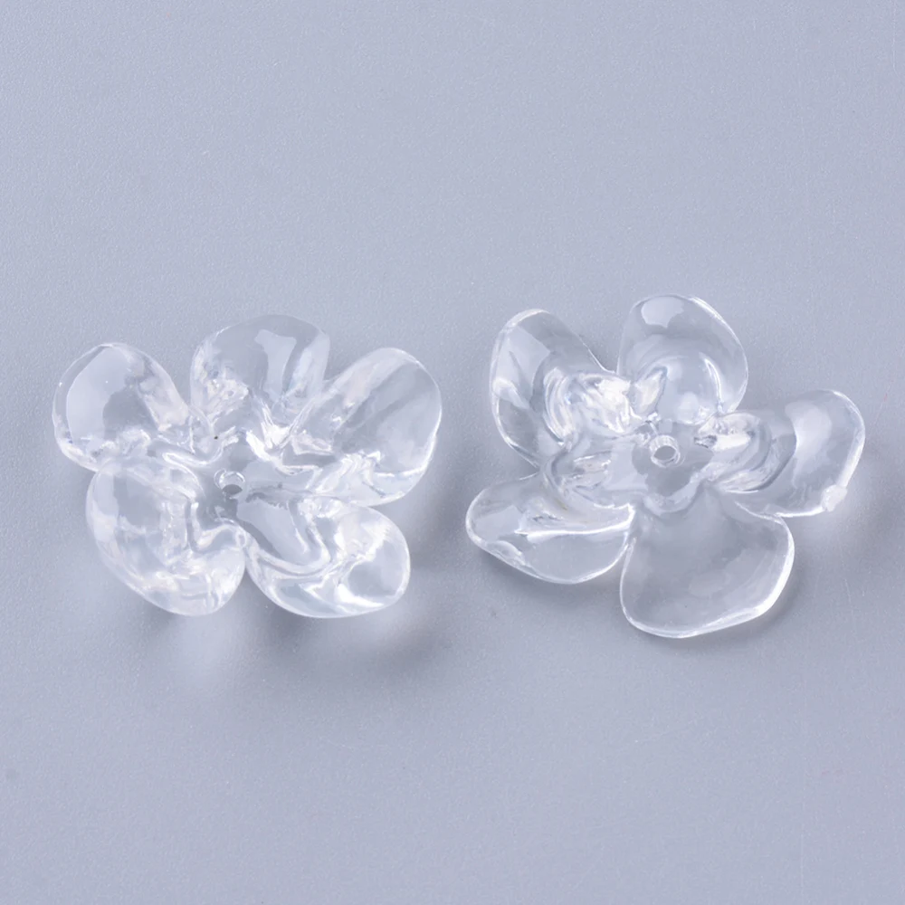 100pc Transparent Acrylic Beads Flower Clear 25~26x21x8~9mm Hole: 1.4mm