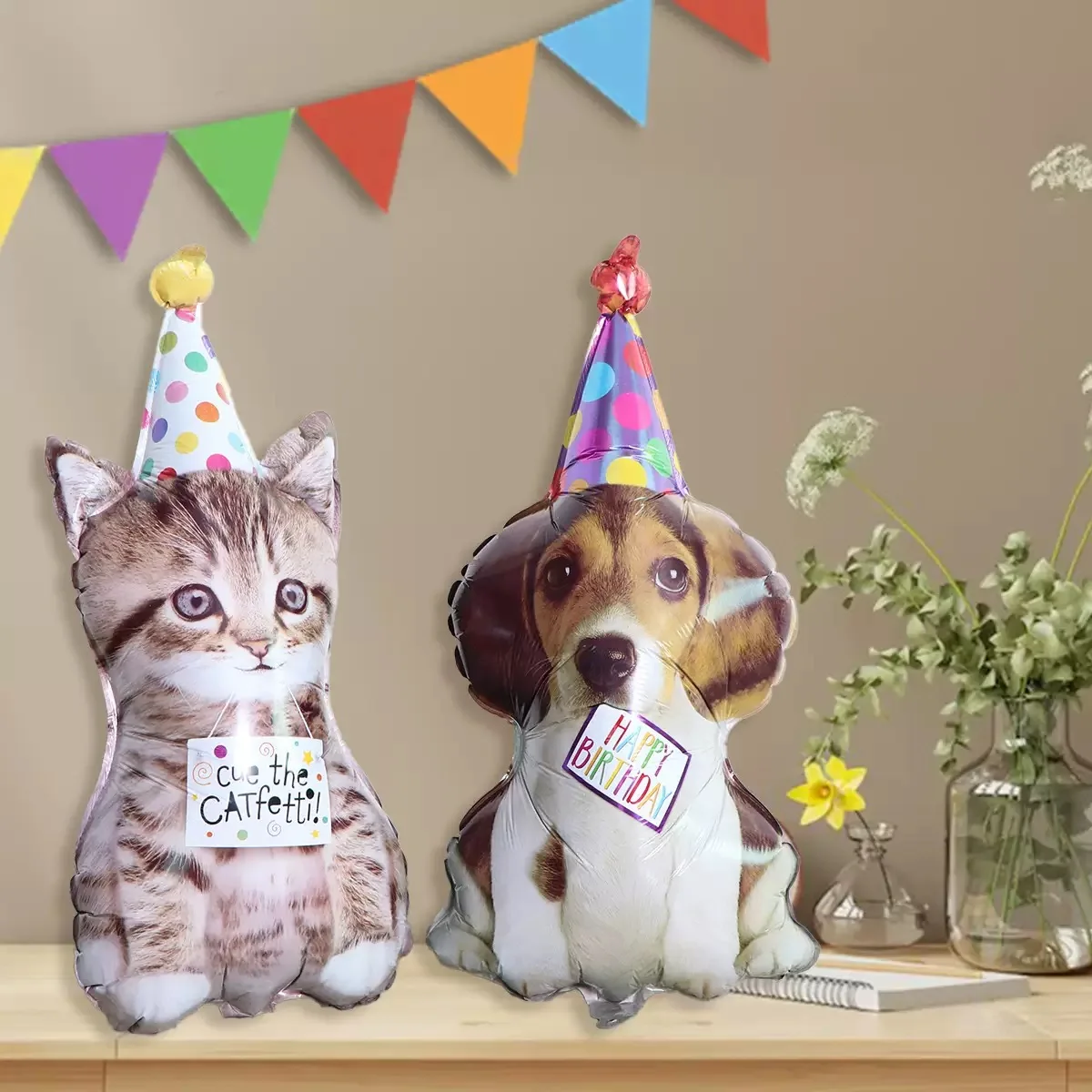 Gorro de cumpleaños de nuevo producto, globos para perros y gatos, globos  de decoración para fiesta de cumpleaños con temática de mascotas, bonito  bal de película de aluminio en forma de gato -, image size:1200x1200