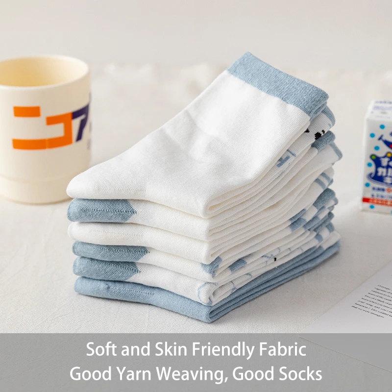 6 Pairs of Women's Spring and Autumn Cartoon Cute Teddy Bear Letters Slogan Fashion Versatile College Style Mid Tube Socks 4