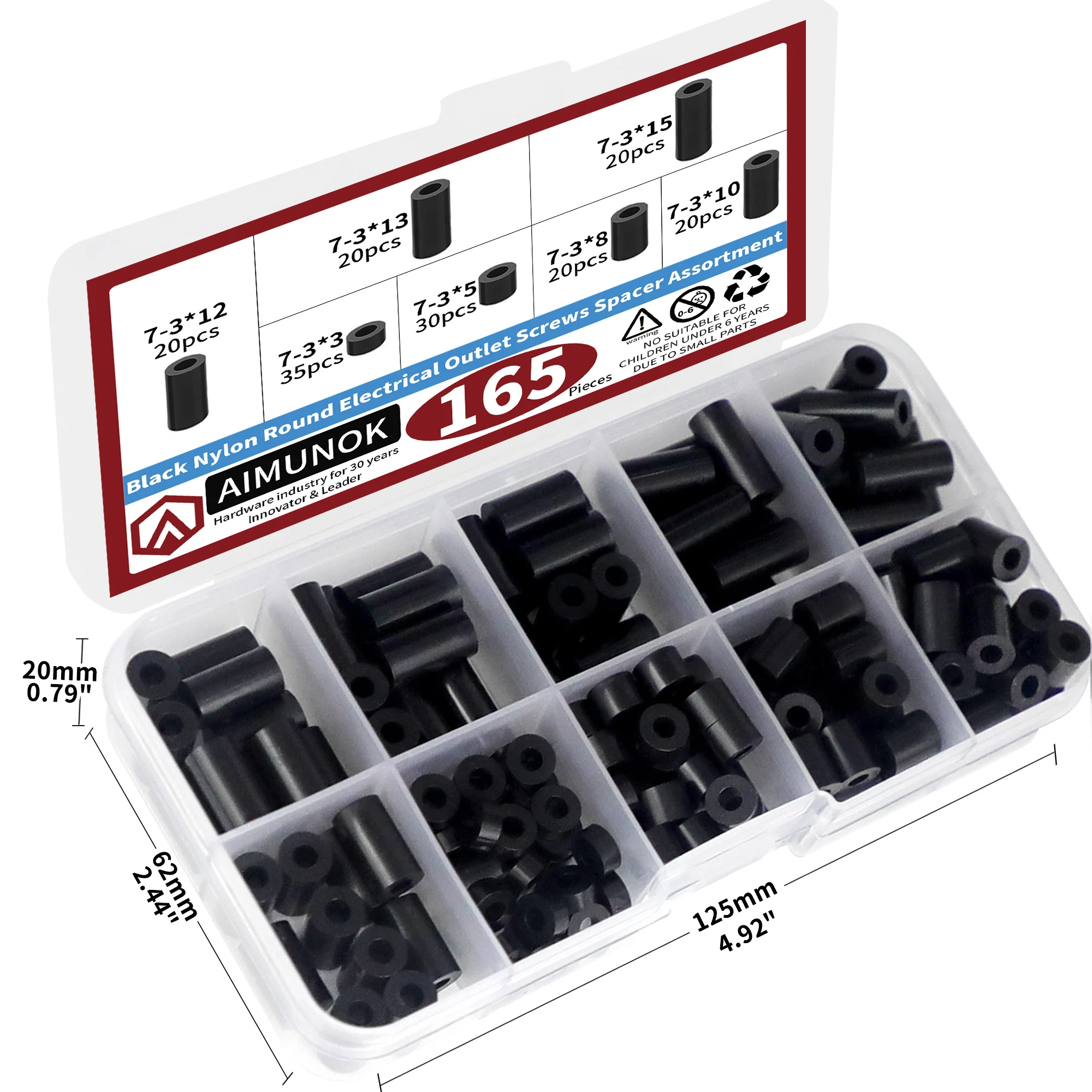 Black Nylon Rodada Power Socket Parafuso Junta de classificação Box, equipado com segurança, isolamento resistente ao desgaste, 165Pcs Kit