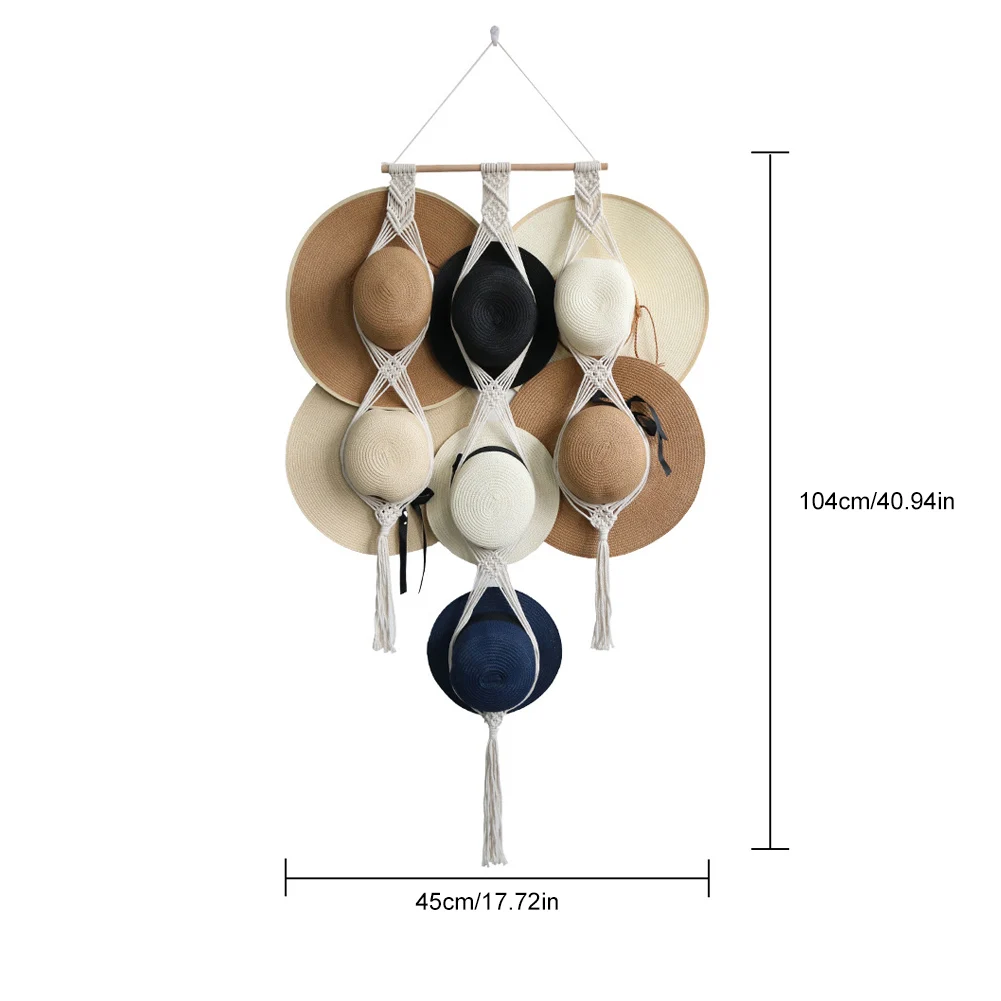 

MultiPurpose Nordic Style Boho Cotton Hanging Hat Organizer Display Rack Storage Cap Holder Scarf Hanger Macrame Tapestry Wall